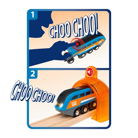 BRIO World 33971 Smart Tech Sound Lok mit Aufnahmefunktion - Elektrischer Zug mit Tunnel - Interaktives Spielzeug empfohlen ab 3 Jahren