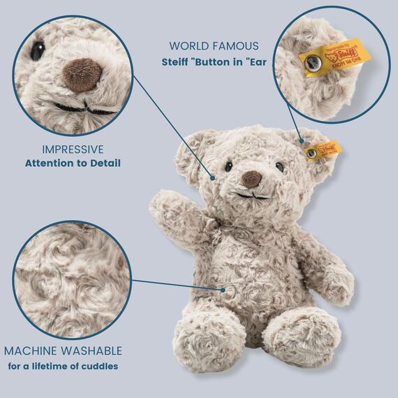 Steiff Soft Cuddly Friends Honey Teddybär hellgrau 28 cm, Teddy aus flauschigem Plüsch, Grau