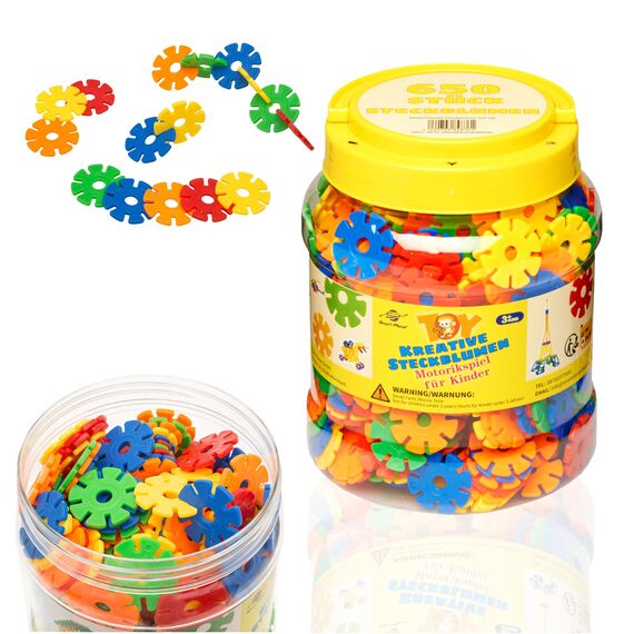 Smart-Planet 650 Steckblumen in Dose - großes Set Schneeflocken zum Stecken 3,3 cm - Kinder Spielzeug - Lernspielzeug - Steckbausteine Stecksteine ab 3 Jahren
