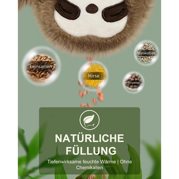 uncn Sloth Körnerkissen 660g, Wärmekissen Mikrowelle Nacken Schulter für Feuchtwärmetherapie, groß Körnerkissen Mikrowelle mit waschbarem Bezug