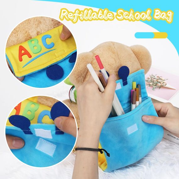 Aurasky Teddy Kuscheltier Einschulung, Teddy Plüschbär Schulanfang Geschenke, Teddy Bear mit Schultüte und Schultüten zum Befüllen, Plüschteddy für Einschulung Geschenk Jungen Mädchen 28cm