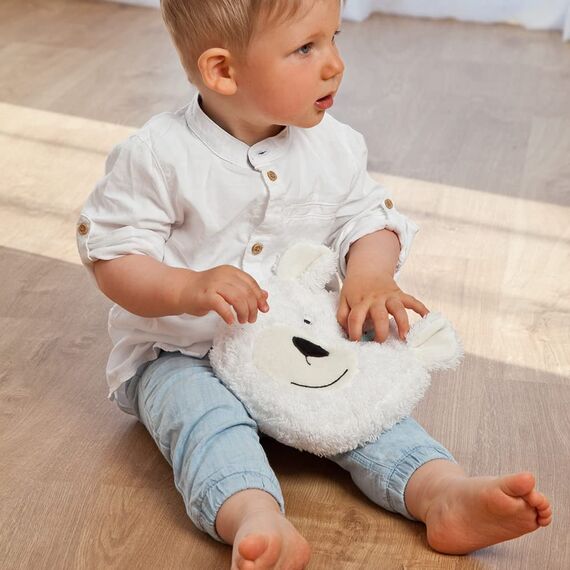 GRÜNSPECHT Mein kleiner Wärmefreund Eisbär, Kirschkern-Wärmekissen mit waschbarem Bezug für Kinder, wärmendes Kuscheltier bei Bauchschmerzen & Erkältung (373-V1)