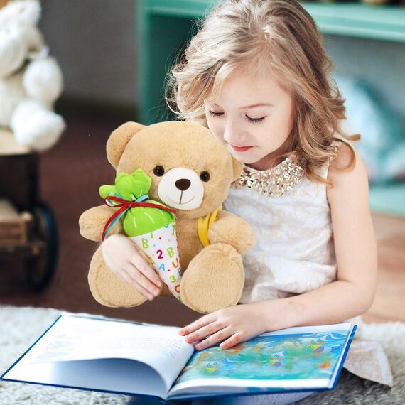 Aurasky Teddy Kuscheltier Einschulung, Teddy Plüschbär Schulanfang Geschenke, Teddy Bear mit Schultüte und Schultüten zum Befüllen, Plüschteddy für Einschulung Geschenk Jungen Mädchen 28cm