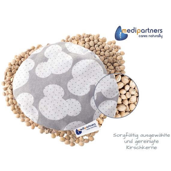 Medi Partners Kirschkernkissen Mikrowelle für Babys 180g rund 15cm Körnerkissen Wärmekissen 100% Baumwolle Öko Natur - Kirschkernkissen Wärme + Kältetherapie Massagetherapie (Miki)