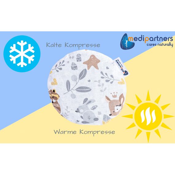 Medi Partners Kirschkernkissen Mikrowelle für Babys 180g rund 15cm Körnerkissen Wärmekissen 100% Baumwolle Öko Natur - Kirschkernkissen Wärme + Kältetherapie Massagetherapie (Reh)