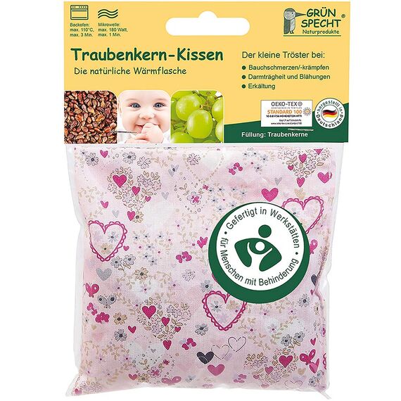 Grünspecht Traubenkern-Kissen 12x12cm, Wärmekissen für Babys & Kleinkinder, bei Blähungen & Bauchschmerzen, rosa (152-V1) (Packung mit 2)