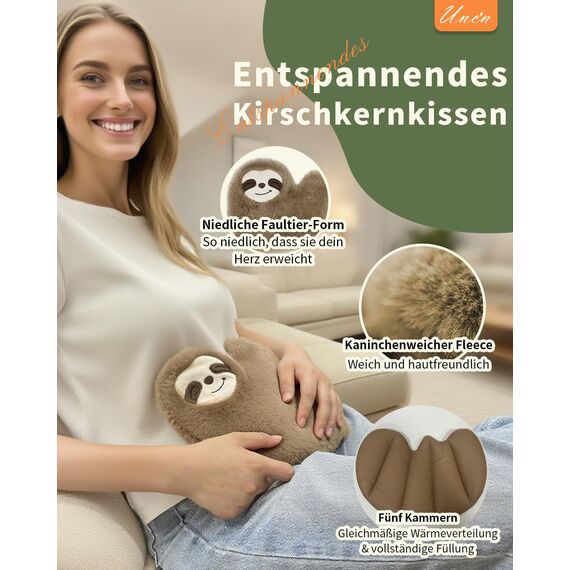 uncn Sloth Körnerkissen 660g, Wärmekissen Mikrowelle Nacken Schulter für Feuchtwärmetherapie, groß Körnerkissen Mikrowelle mit waschbarem Bezug