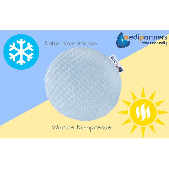 Medi Partners Kirschkernkissen Mikrowelle für Babys 180g rund 15cm Körnerkissen Wärmekissen 100% Baumwolle Öko Natur - Kirschkernkissen Wärme + Kältetherapie Massagetherapie (Blau Waffel)