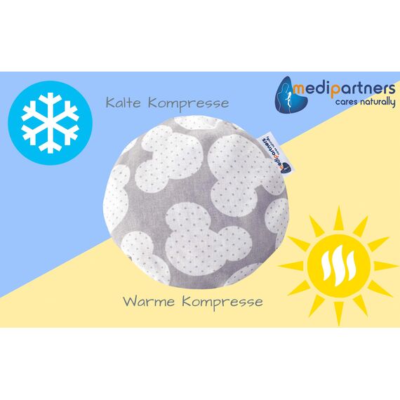 Medi Partners Kirschkernkissen Mikrowelle für Babys 180g rund 15cm Körnerkissen Wärmekissen 100% Baumwolle Öko Natur - Kirschkernkissen Wärme + Kältetherapie Massagetherapie (Miki)