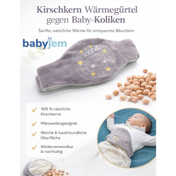 Babyjem Kirschkernkissen - Größenverstellbarer Wärmekissen für Babys - Dinkelkissen ideal geeignet bei Bauchschmerzen & Blähungen - Körnerkissen aus 100% Baumwolle Grau