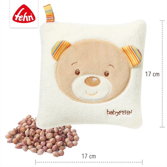 Fehn Kirschkernkissen Baby Teddy - wohltuendes Wärmekissen und Kältekissen für Babys und Kinder ab 0+ Monaten - Körnerkissen für Backofen - Kirschkerne Kissen als Babygeschenk zur Geburt