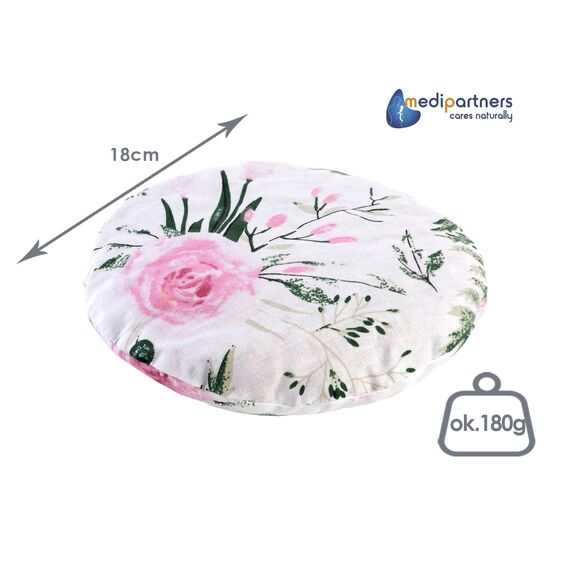 Medi Partners Kirschkernkissen Mikrowelle für Babys 180g rund 15cm Körnerkissen Wärmekissen 100% Baumwolle Öko Natur - Kirschkernkissen Wärme + Kältetherapie Massagetherapie (rosa Blüten)