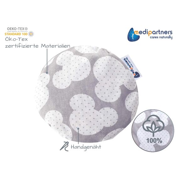 Medi Partners Kirschkernkissen Mikrowelle für Babys 180g rund 15cm Körnerkissen Wärmekissen 100% Baumwolle Öko Natur - Kirschkernkissen Wärme + Kältetherapie Massagetherapie (Miki)