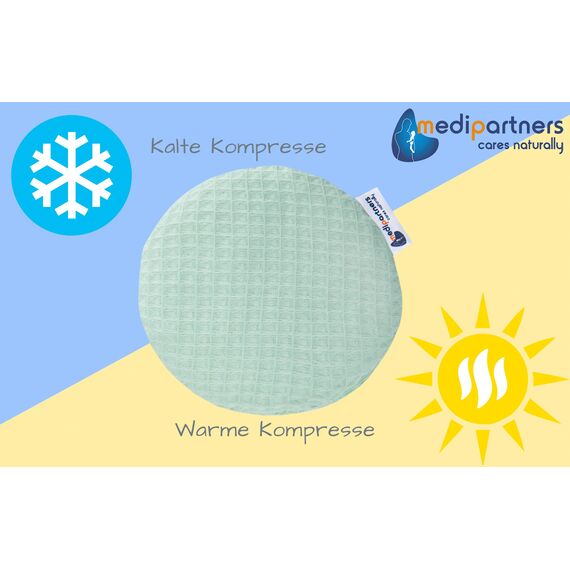 Medi Partners Kirschkernkissen Mikrowelle für Babys 180g rund 15cm Körnerkissen Wärmekissen 100% Baumwolle Öko Natur - Kirschkernkissen Wärme + Kältetherapie Massagetherapie (Minze Waffel)