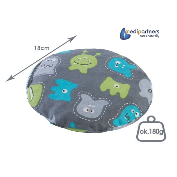 Medi Partners Kirschkernkissen Mikrowelle für Babys 180g rund 15cm Körnerkissen Wärmekissen 100% Baumwolle Öko Natur - Kirschkernkissen Wärme + Kältetherapie Massagetherapie (Kreaturen)