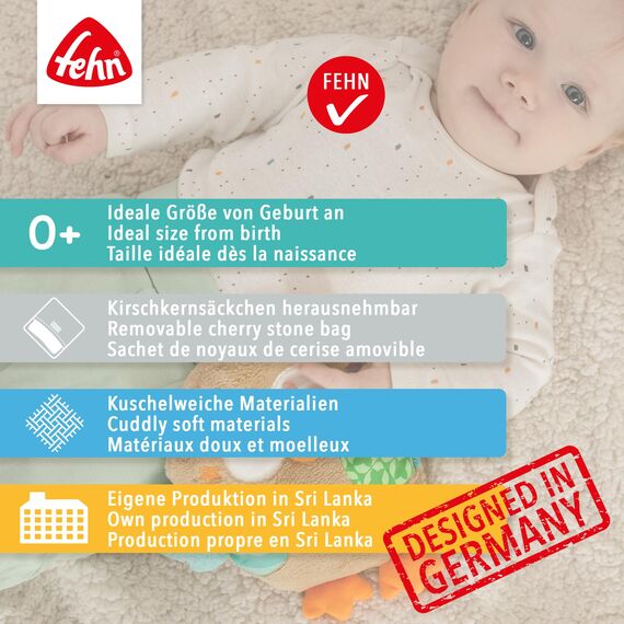 Fehn Kirschkernkissen Schaf - Kuschelkissen mit entnehmbarem Wärme-/ Kältesäckchen - für Babys und Kleinkinder ab 0+ Monaten