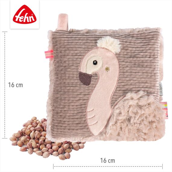 Fehn Kirschkernkissen Flamingo – Kuschelkissen mit entnehmbarem Wärme-/ Kältesäckchen für Babys und Kleinkinder