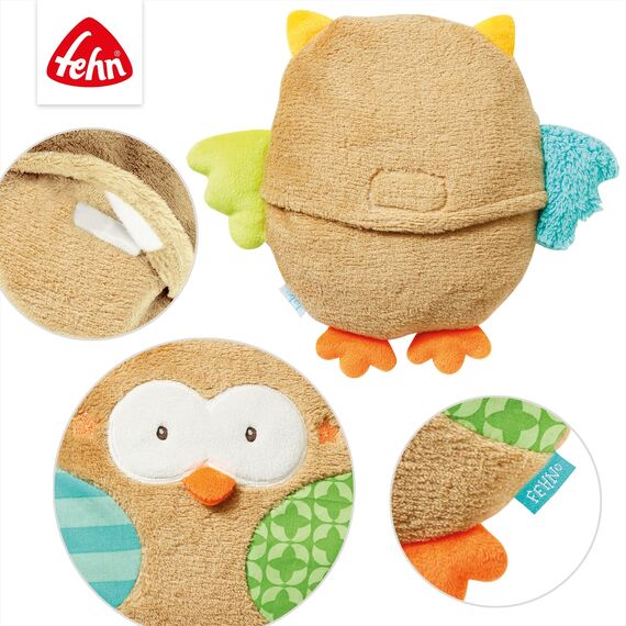 Fehn 071474 Kirschkernkissen Eule – wohltuendes Wärme- und Kältekissen in süßem Eulen Design für Babys und Kleinkinder ab 0+ Monaten – Maße: 20 cm