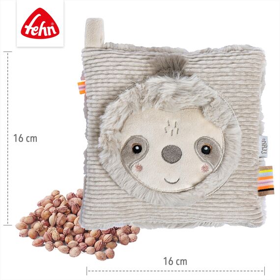 Fehn Kirschkernkissen Faultier – Kuschelkissen mit entnehmbarem Wärme-/ Kältesäckchen für Babys und Kleinkinder