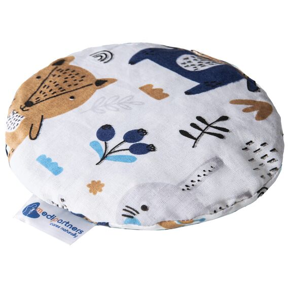 Medi Partners Kirschkernkissen Mikrowelle für Babys 180g rund 15cm Körnerkissen Wärmekissen 100% Baumwolle Öko Natur - Kirschkernkissen Wärme + Kältetherapie Massagetherapie (Boho Animals)