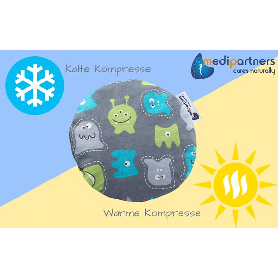 Medi Partners Kirschkernkissen Mikrowelle für Babys 180g rund 15cm Körnerkissen Wärmekissen 100% Baumwolle Öko Natur - Kirschkernkissen Wärme + Kältetherapie Massagetherapie (Kreaturen)