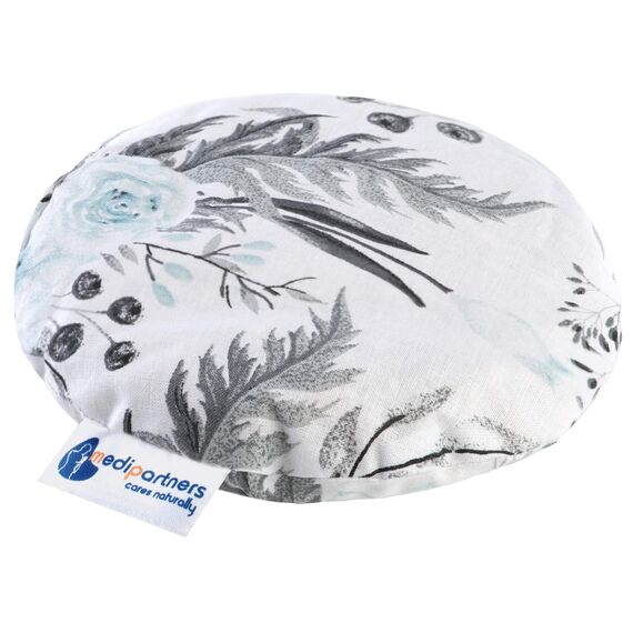 Medi Partners Kirschkernkissen Mikrowelle für Babys 180g rund 15cm Körnerkissen Wärmekissen 100% Baumwolle Öko Natur - Kirschkernkissen Wärme + Kältetherapie Massagetherapie (Graue Blumen)