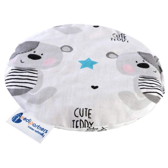 Medi Partners Kirschkernkissen Mikrowelle für Babys 180g rund 15cm Körnerkissen Wärmekissen 100% Baumwolle Öko Natur - Kirschkernkissen Wärme + Kältetherapie Massagetherapie (Teddybär)