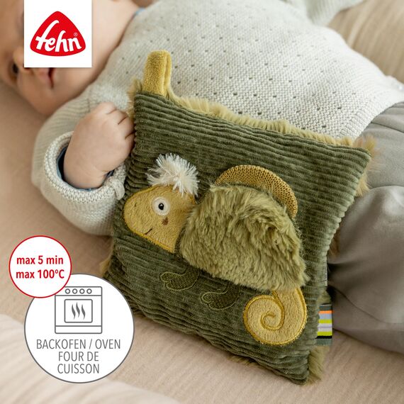 Fehn Kirschkernkissen Chamäleon – Kuschelkissen mit entnehmbarem Wärme-/ Kältesäckchen für Babys und Kleinkinder