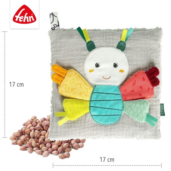 Fehn Kirschkernkissen Schmetterling – Wohltuendes Kuschelkissen mit entnehmbarem Wärme-/ Kältesäckchen – Körnerkissen für Babys und Kleinkinder ab 0+ Monaten