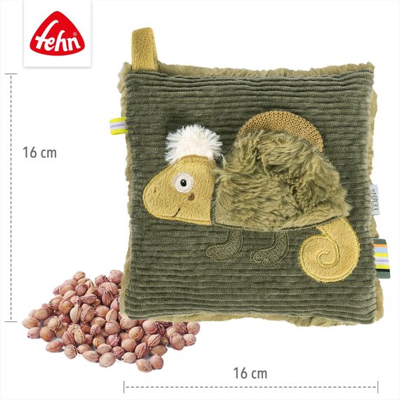 Fehn Kirschkernkissen Chamäleon – Kuschelkissen mit entnehmbarem Wärme-/ Kältesäckchen für Babys und Kleinkinder