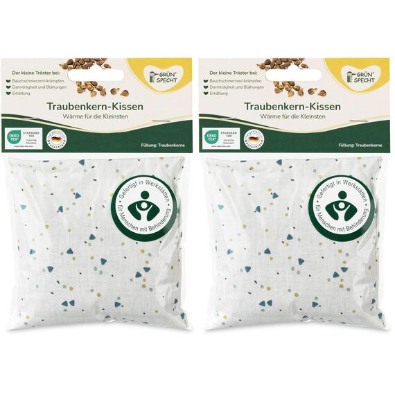 GRÜNSPECHT Traubenkern-Kissen 12x12cm, Wärmekissen für Babys & Kleinkinder, bei Blähungen & Bauchschmerzen (Packung mit 2)