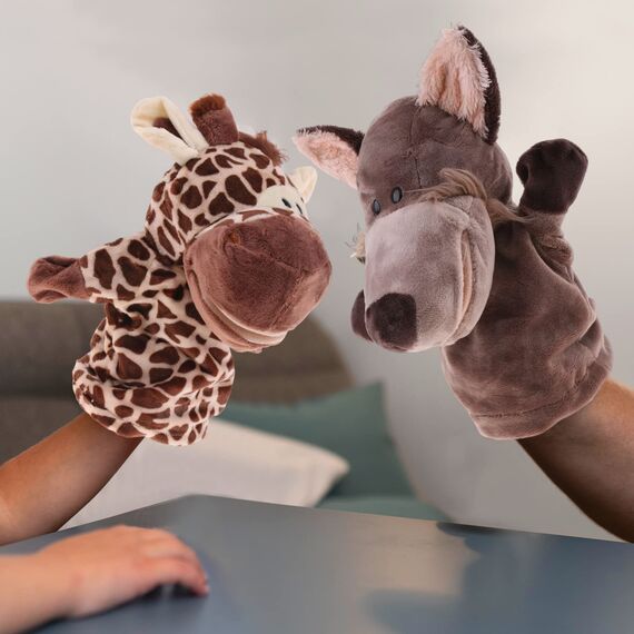 Sharplace Handpuppen Tierhandpuppen für Kinder Plüschtiere Erzählen Geschichte, Unterrichten, im Vorschulalter und als Geburtstagsgeschenk, Rollenspiel, Wolf Handpuppe + Giraffe Handpuppe