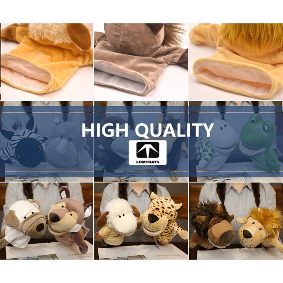 LOMTRATS Tierhandpuppen für Kinder, Kleinkind enthält Wolf, Tiger, Löwe, AFFE und bewegliche offene Münder, perfekt zum Geschichtenerzählen, Unterrichten, im Vorschulalter und als Geburtstagsgeschenk