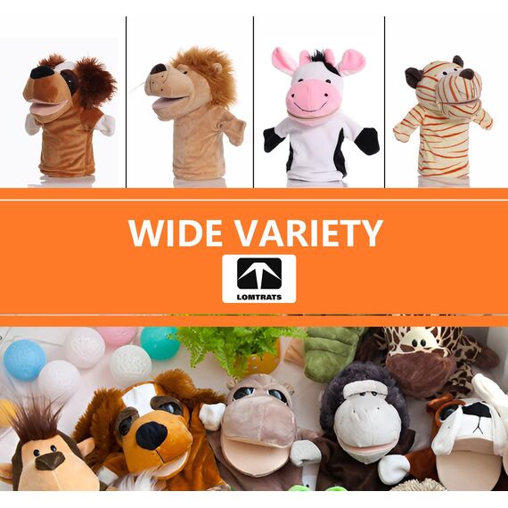 LOMTRATS Handpuppen für Kinder, Kleinkind enthält Wolf, Tiger, Löwe, AFFE und bewegliche offene Münder, perfekt zum Geschichtenerzählen, Unterrichten, im Vorschulalter und als Geburtstagsgeschenk