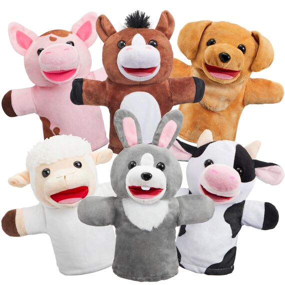 JOYIN 6 Stück Tier Handpuppen Spielzeug Set für Kinder,Freunde Im Tiergarten, Deluxe plüschtiere Kinderhandpuppen mit beweglichem offenem Mund für EIN fantasievolles Spiel