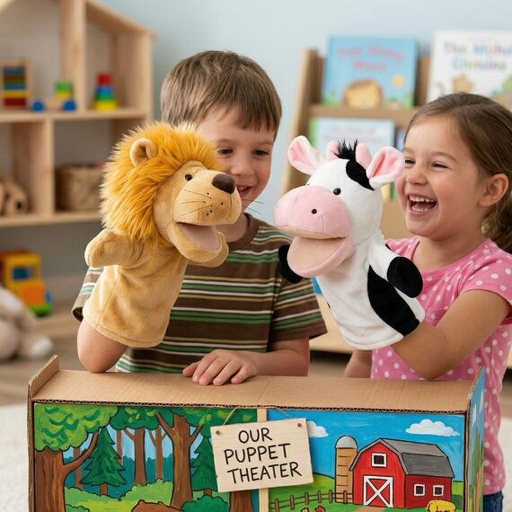 LOMTRATS Handpuppen für Kinder, Kleinkind enthält Wolf, Tiger, Löwe, AFFE und bewegliche offene Münder, perfekt zum Geschichtenerzählen, Unterrichten, im Vorschulalter und als Geburtstagsgeschenk