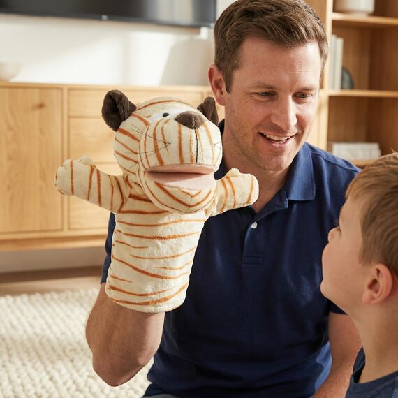 LOMTRATS Tierhandpuppen für Kinder, Kleinkind enthält Wolf, Tiger, Löwe, AFFE und bewegliche offene Münder, perfekt zum Geschichtenerzählen, Unterrichten, im Vorschulalter und als Geburtstagsgeschenk