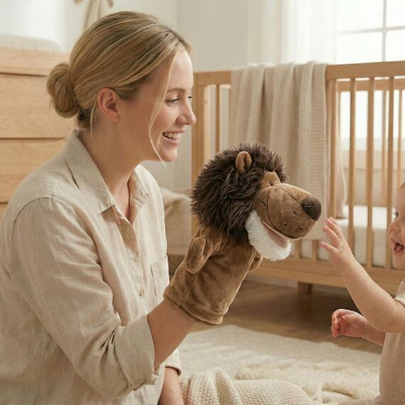 LOMTRATS Handpuppen für Kinder, Kleinkind enthält Wolf, Tiger, Löwe, AFFE und bewegliche offene Münder, perfekt zum Geschichtenerzählen, Unterrichten, im Vorschulalter und als Geburtstagsgeschenk