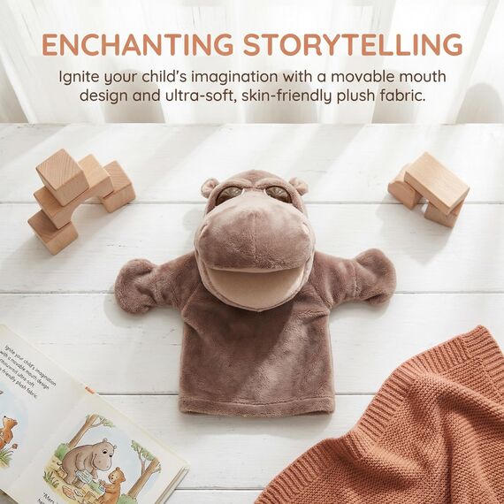 LOMTRATS Tierhandpuppen für Kinder, Kleinkind enthält Wolf, Tiger, Löwe, AFFE und bewegliche offene Münder, perfekt zum Geschichtenerzählen, Unterrichten, im Vorschulalter und als Geburtstagsgeschenk