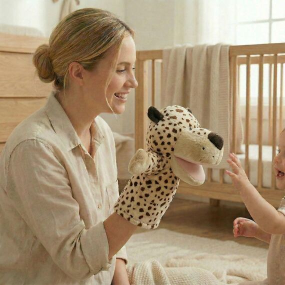 LOMTRATS Tierhandpuppen für Kinder, Kleinkind enthält Wolf, Tiger, Löwe, AFFE und bewegliche offene Münder, perfekt zum Geschichtenerzählen, Unterrichten, im Vorschulalter und als Geburtstagsgeschenk