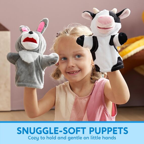 JOYIN 6 Stück Tier Handpuppen Spielzeug Set für Kinder,Freunde Im Tiergarten, Deluxe plüschtiere Kinderhandpuppen mit beweglichem offenem Mund für EIN fantasievolles Spiel