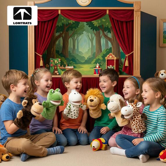 LOMTRATS Handpuppen für Kinder, Kleinkind enthält Wolf, Tiger, Löwe, AFFE und bewegliche offene Münder, perfekt zum Geschichtenerzählen, Unterrichten, im Vorschulalter und als Geburtstagsgeschenk