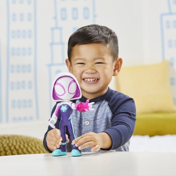 Marvel Spidey und Seine Super-Freunde – 22,5 cm supergroße Ghost-Spider Action-Figur mit beweglichem Kopf & Armen, Web-Zubehör, für Kinder ab 3 Jahren, bekannt aus Disney+