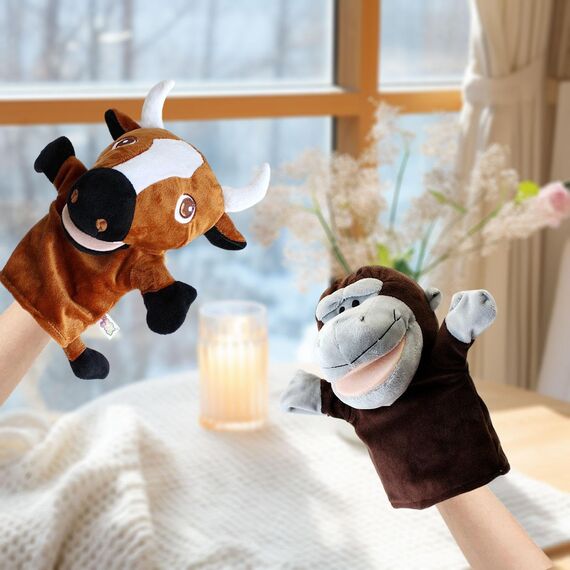 Sharplace Handpuppen Tierhandpuppen für Kinder Plüschtiere Erzählen Geschichte, Unterrichten, im Vorschulalter und als Geburtstagsgeschenk, Rollenspiel, Orang-utan + Rinder
