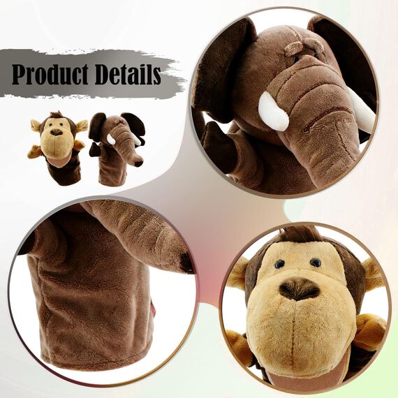 Sharplace Handpuppen Tierhandpuppen für Kinder Plüschtiere Erzählen Geschichte, Unterrichten, im Vorschulalter und als Geburtstagsgeschenk, Rollenspiel, Elefantenaffe