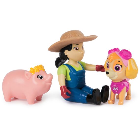 PAW PATROL Hero Pups – Actionfiguren-Set mit 1 Skye Hundefigur, 1 Bäuerin Yumi Figur und 1 Schweinchen, Spielzeug geeignet für Kinder ab 3 Jahren