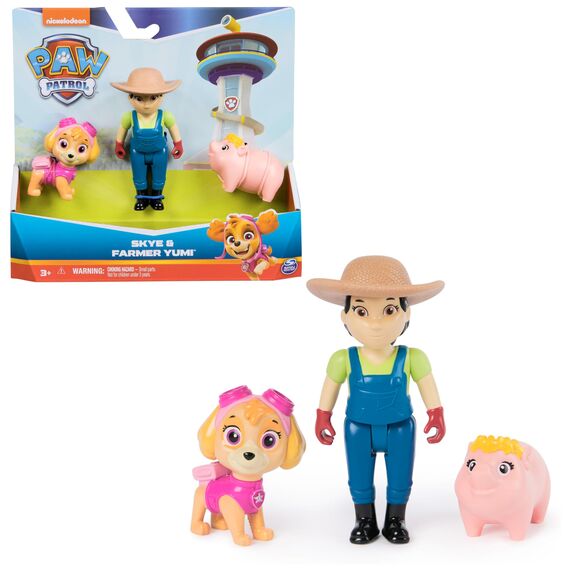 PAW PATROL Hero Pups – Actionfiguren-Set mit 1 Skye Hundefigur, 1 Bäuerin Yumi Figur und 1 Schweinchen, Spielzeug geeignet für Kinder ab 3 Jahren