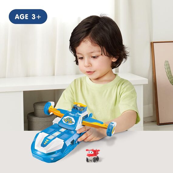 Super Wings 3-in-1 Weltflugzeug Verwandlungs-Spielzeug mit Licht- und Soundeffekten, 2 Zoll verwandelbarer Roboter Jett, Rollenspielzeug für Kinder ab 3 Jahren, Geschenke für Jungen und Mädchen, Blau