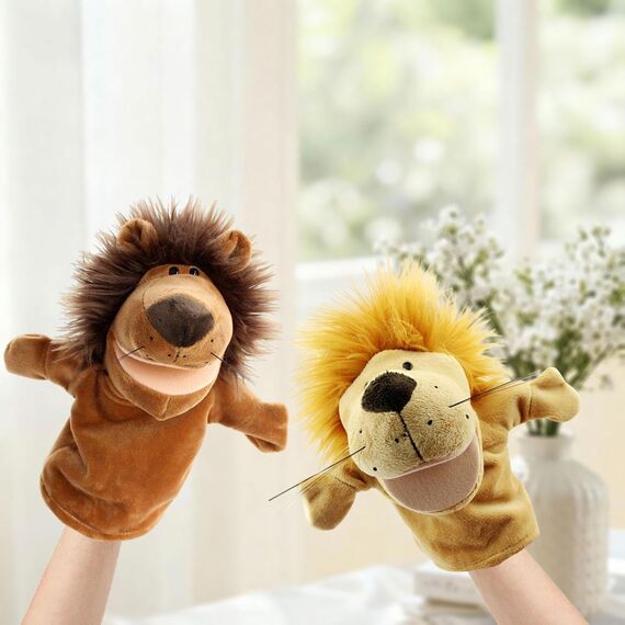 Sharplace Handpuppen Tierhandpuppen für Kinder Plüschtiere Erzählen Geschichte, Unterrichten, im Vorschulalter und als Geburtstagsgeschenk, Rollenspiel, Löwe + Gelber Löwe