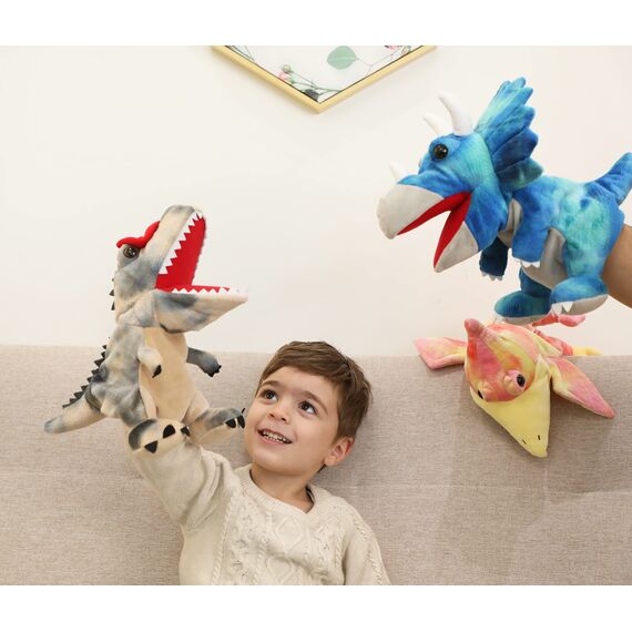 JUSTQUNSEEN Dinosaurier Handpuppen Dinosaurier Spielzeug, Dinosaurier Puppen für Kinder, Dinosaurier Kuscheltiere, Fingerpuppen, Geschenke, Dinosaurier Spielzeug ab 3 4 5 6